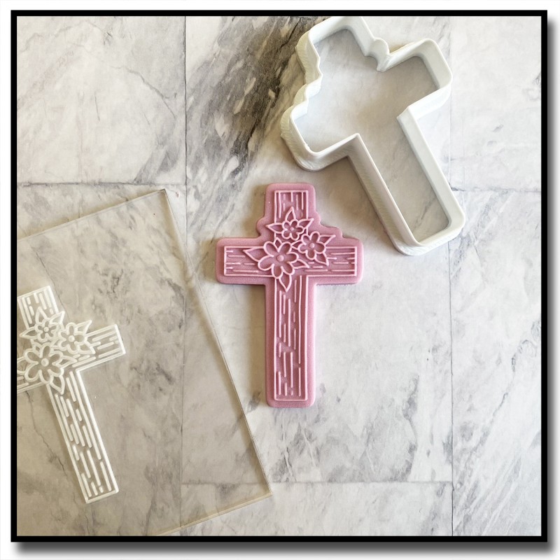 Croix fleuri 602 - Debosser/Outbosser pour pâtes à sucre et sablés sur le thème Baptême & Religion